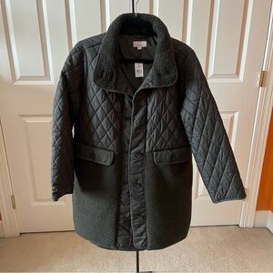 NWT LOFT dark green mixed media coat